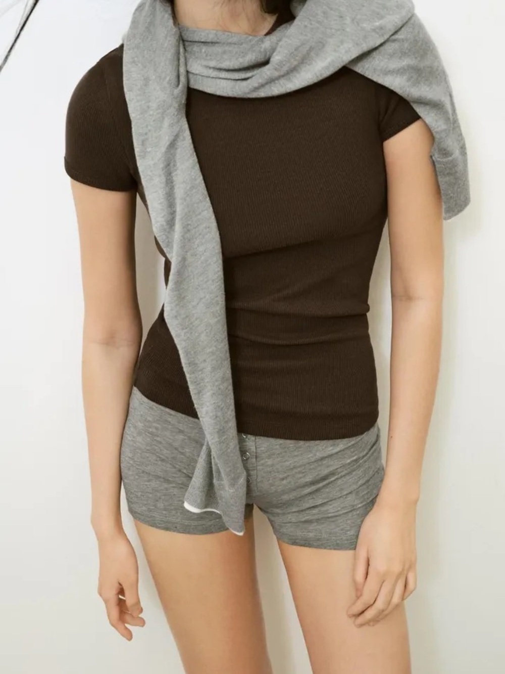 Zara ribbed t-shirt 4174/040/717 CHOCOLATE